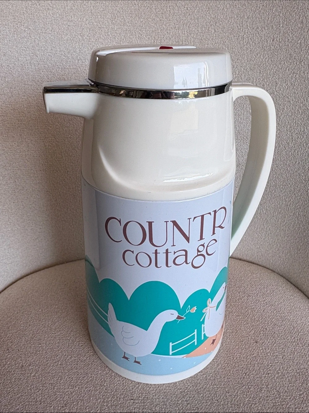 VTG Blue Ribbon Kitchen Country Cottage Goose Thermos Carafe